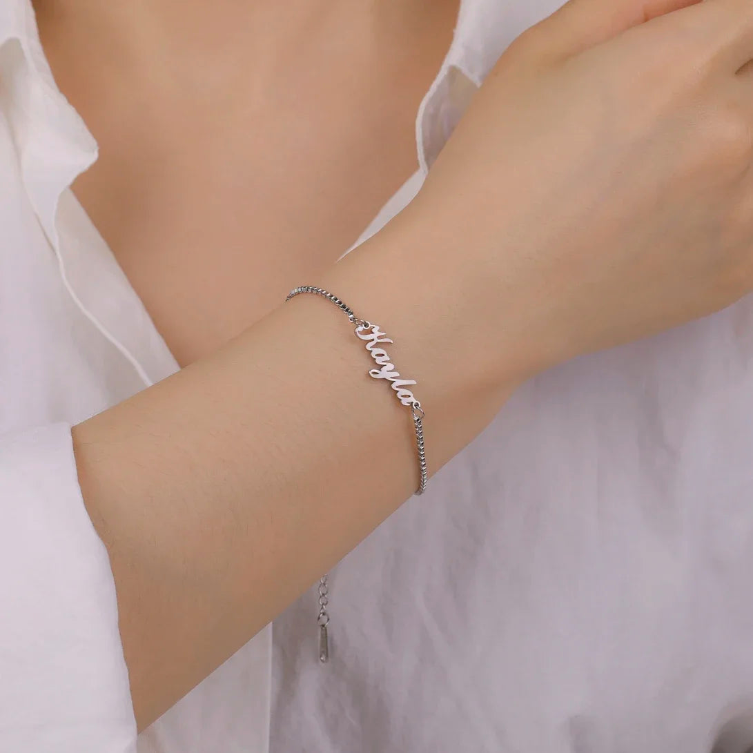 Personalized Name Box Chain Bracelet For Women