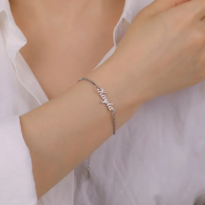 Personalized Name Box Chain Bracelet For Women