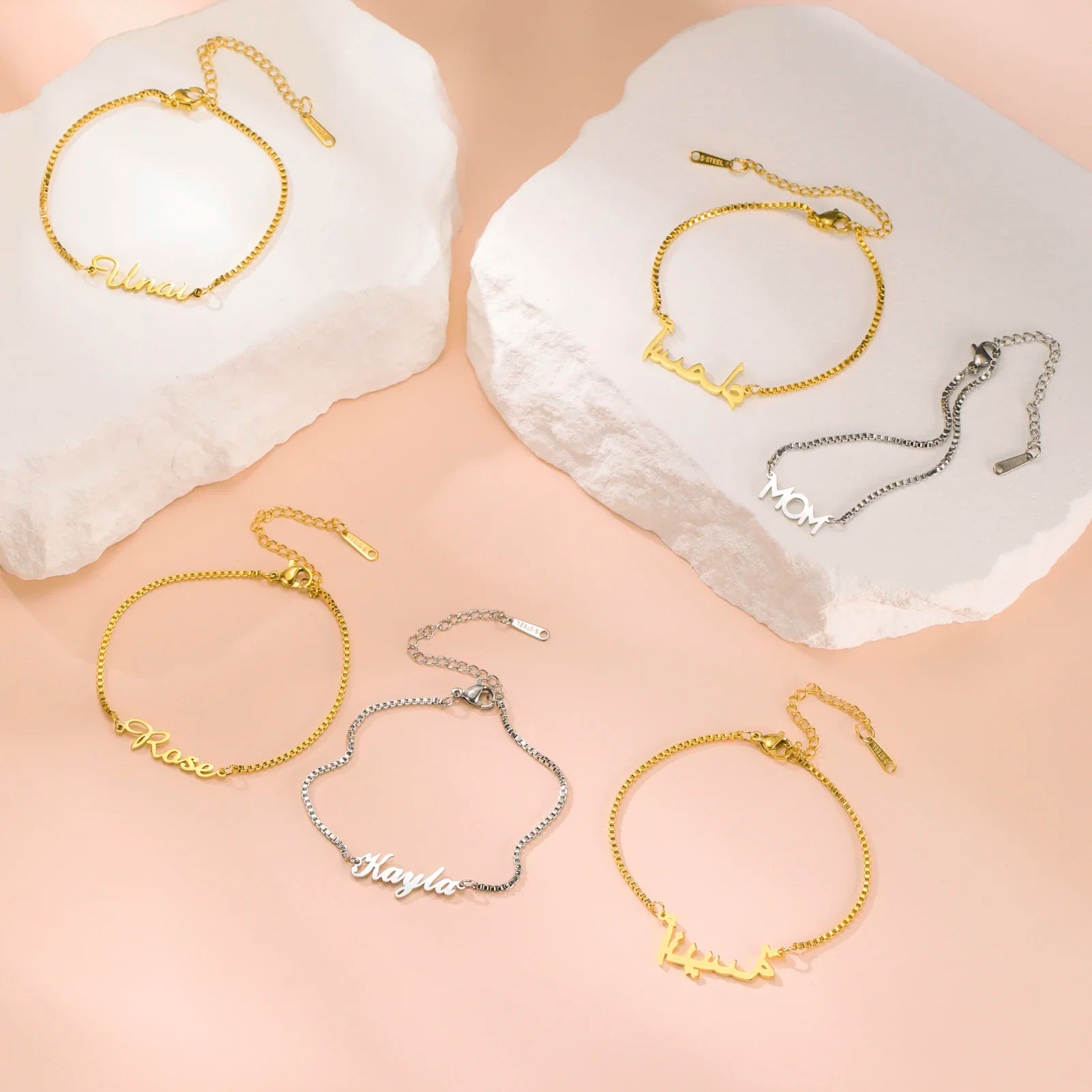 Personalized Name Box Chain Bracelet For Women